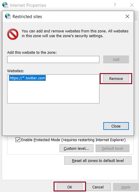 Unblock the site from the restricted sites list