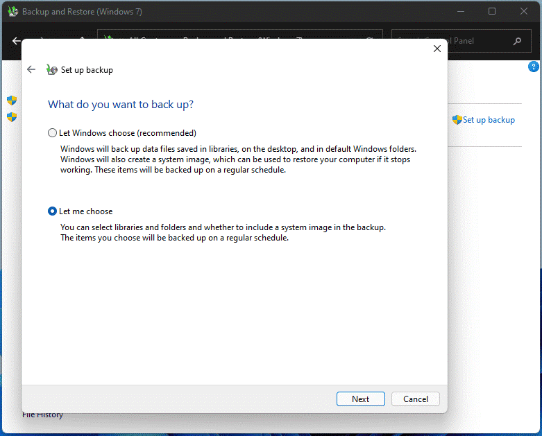 select what do you want to back up