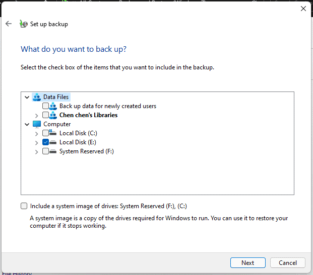 select the items you want to backup