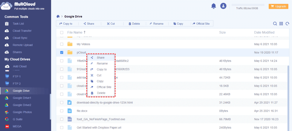 Click on the cloud drive to perform management operations
