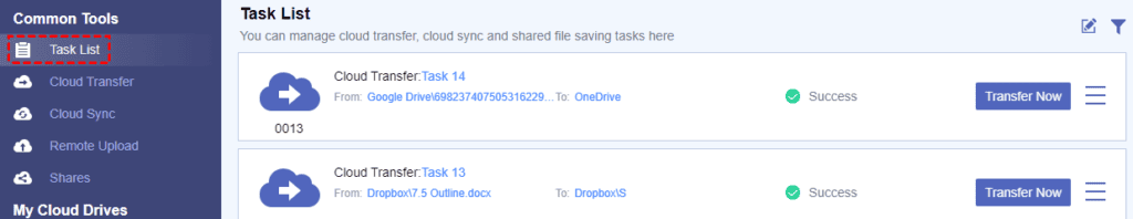 Click the "Task List" icon under "Common Tools"