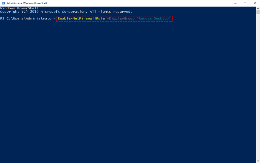 Enable-NetFirewallRule -DisplayGroup “Remote Desktop”