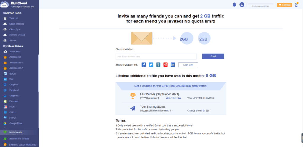 invite a friend to register for MultCloud