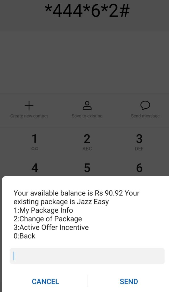 Dial *444*6*2# to check Jazz balance