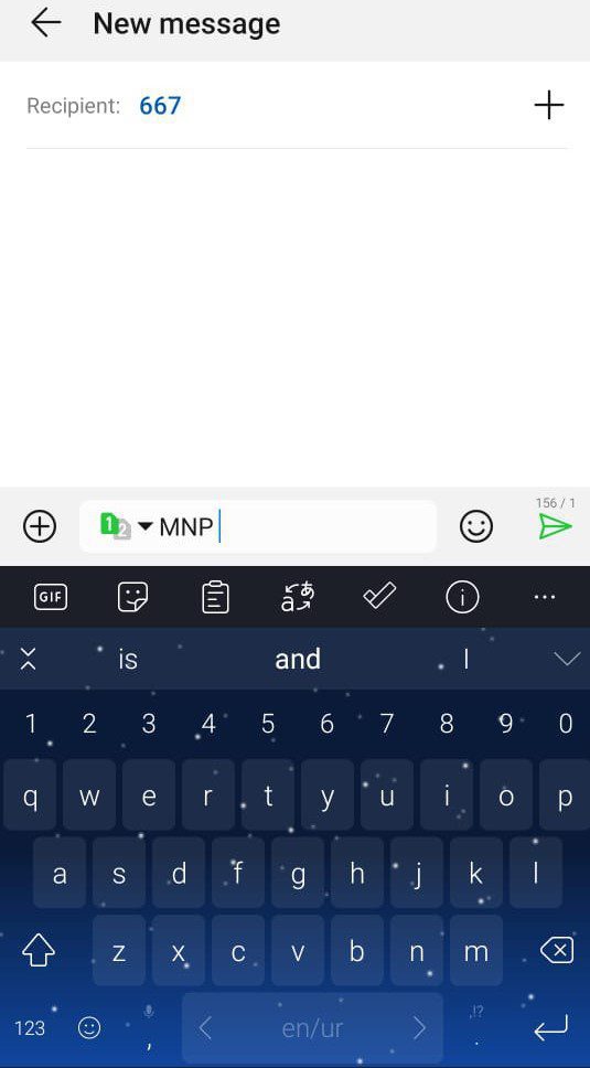 Type the new message MNP