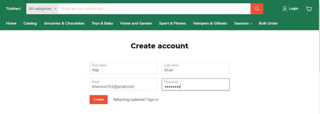 create an account on Tilzmart