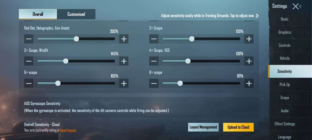 Gyroscope sensitivity in PUBG