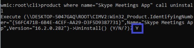 wmic uninstall application
