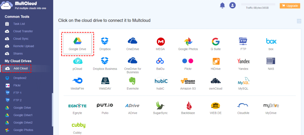 click on the "Add Cloud" to manage the cloud drive you want to manage