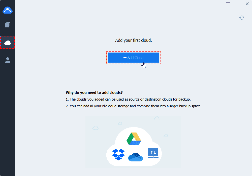 click on Add Cloud, pick OneDrive